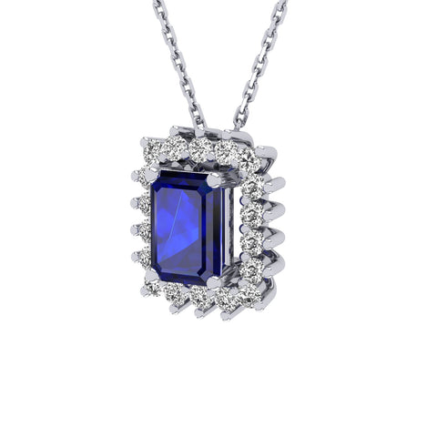 Gabriano Julieth 4 tırnaklı emerald kesim safir kolye;  yuvarlak pırlanta ve beyaz altın kolye görseli