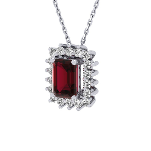 Gabriano Julieth 4 tırnaklı emerald kesim yakut kolye;  yuvarlak pırlanta ve beyaz altın kolye görseli