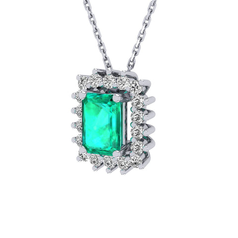 Gabriano Julieth 4 tırnaklı emerald kesim zümrüt kolye;  yuvarlak pırlanta ve beyaz altın kolye görseli