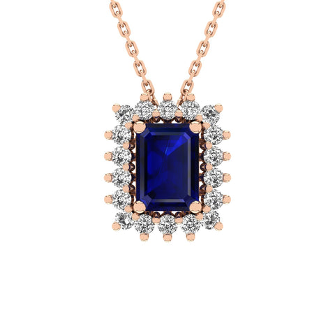 Gabriano Julieth 4 tırnaklı emerald kesim safir kolye;  yuvarlak pırlanta ve rose altın kolye görseli
