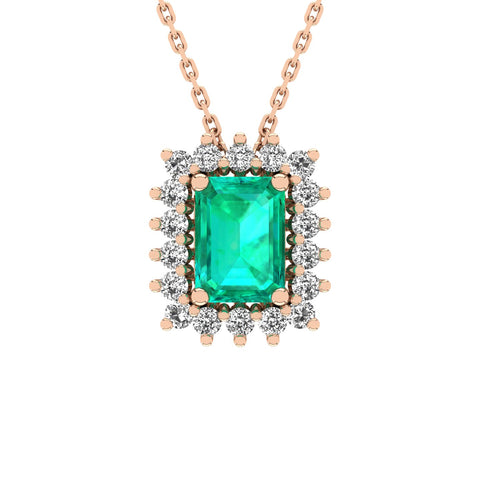 Gabriano Julieth 4 tırnaklı emerald kesim zümrüt kolye;  yuvarlak pırlanta ve rose altın kolye görseli