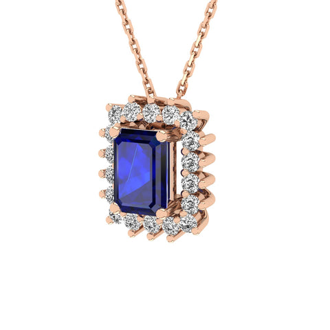 Gabriano Julieth 4 tırnaklı emerald kesim safir kolye;  yuvarlak pırlanta ve rose altın kolye görseli