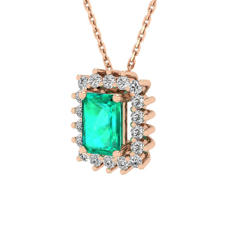 Gabriano Julieth 4 tırnaklı emerald kesim zümrüt kolye;  yuvarlak pırlanta ve rose altın kolye görseli
