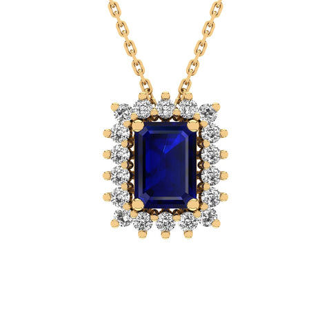 Gabriano Julieth 4 tırnaklı emerald kesim safir kolye;  yuvarlak pırlanta ve sarı altın kolye görseli