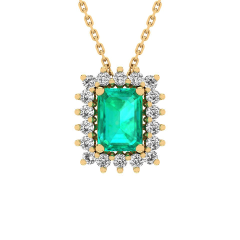 Gabriano Julieth 4 tırnaklı emerald kesim zümrüt kolye;  yuvarlak pırlanta ve sarı altın kolye görseli