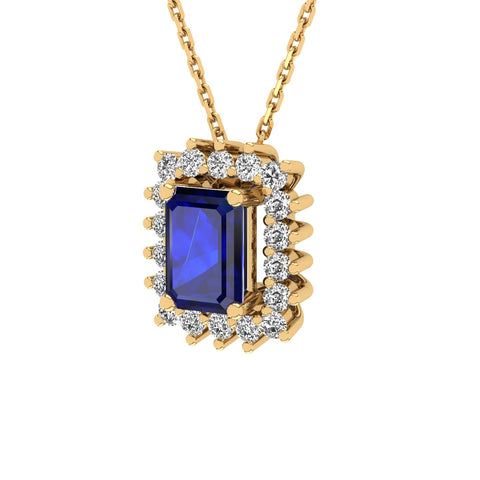 Gabriano Julieth 4 tırnaklı emerald kesim safir kolye;  yuvarlak pırlanta ve sarı altın kolye görseli