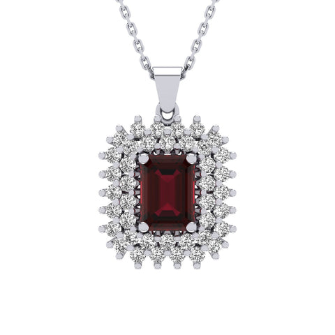 Gabriano Emilia 4 tırnaklı emerald kesim yakut kolye;  yuvarlak pırlanta ve beyaz altın kolye görseli