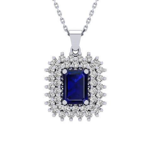 Gabriano Emilia 4 tırnaklı emerald kesim safir kolye;  yuvarlak pırlanta ve beyaz altın kolye görseli
