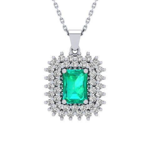 Gabriano Emilia 4 tırnaklı emerald kesim zümrüt kolye;  yuvarlak pırlanta ve beyaz altın kolye görseli