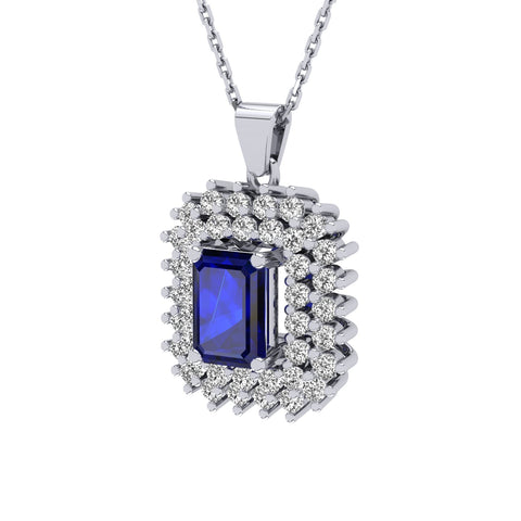 Gabriano Emilia 4 tırnaklı emerald kesim safir kolye;  yuvarlak pırlanta ve beyaz altın kolye görseli