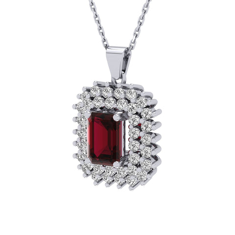 Gabriano Emilia 4 tırnaklı emerald kesim yakut kolye;  yuvarlak pırlanta ve beyaz altın kolye görseli