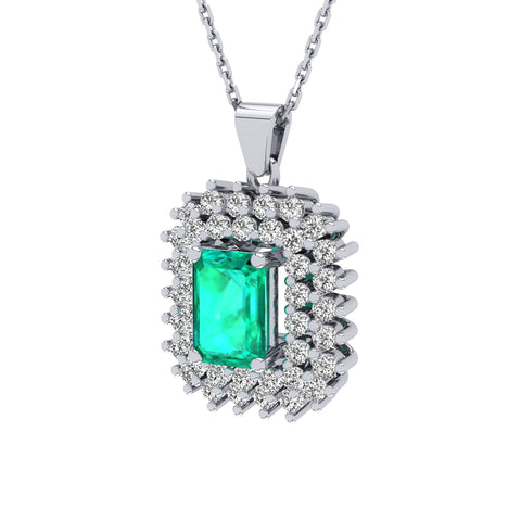 Gabriano Emilia 4 tırnaklı emerald kesim zümrüt kolye;  yuvarlak pırlanta ve beyaz altın kolye görseli