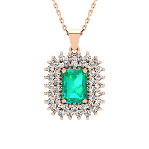 Gabriano Emilia 4 tırnaklı emerald kesim zümrüt kolye;  yuvarlak pırlanta ve rose altın kolye görseli
