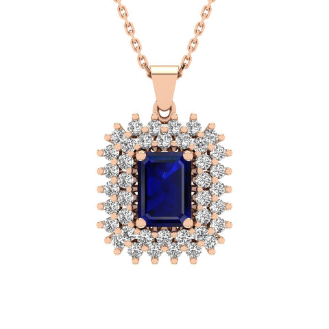 Gabriano Emilia 4 tırnaklı emerald kesim safir kolye;  yuvarlak pırlanta ve rose altın kolye görseli