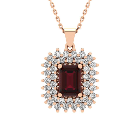 Gabriano Emilia 4 tırnaklı emerald kesim yakut kolye;  yuvarlak pırlanta ve rose altın kolye görseli
