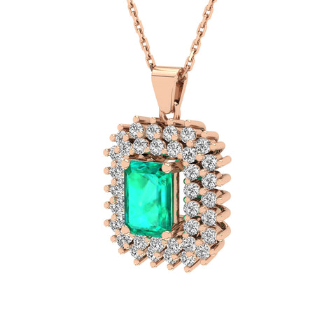 Gabriano Emilia 4 tırnaklı emerald kesim zümrüt kolye;  yuvarlak pırlanta ve rose altın kolye görseli