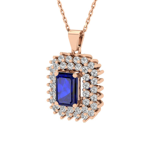Gabriano Emilia 4 tırnaklı emerald kesim safir kolye;  yuvarlak pırlanta ve rose altın kolye görseli