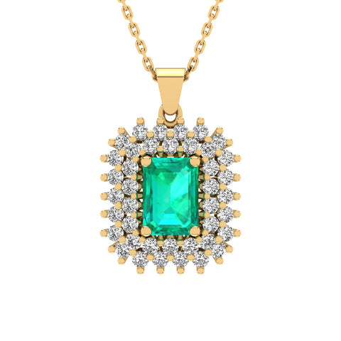 Gabriano Emilia 4 tırnaklı emerald kesim zümrüt kolye;  yuvarlak pırlanta ve sarı altın kolye görseli