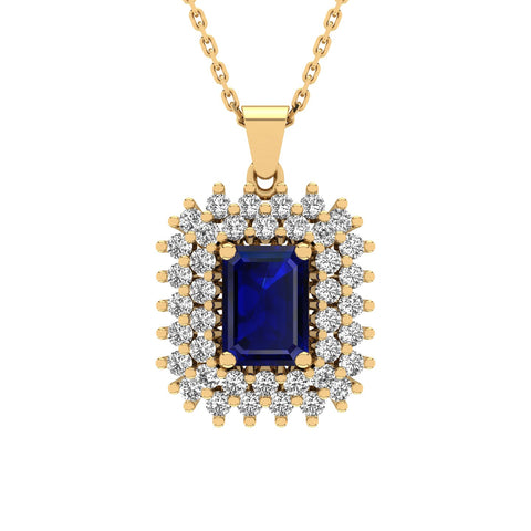Gabriano Emilia 4 tırnaklı emerald kesim safir kolye;  yuvarlak pırlanta ve sarı altın kolye görseli
