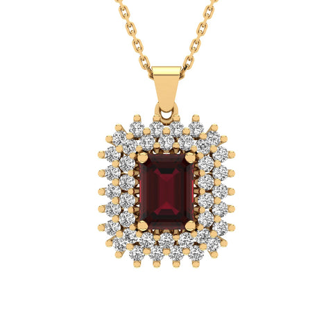 Gabriano Emilia 4 tırnaklı emerald kesim yakut kolye;  yuvarlak pırlanta ve sarı altın kolye görseli