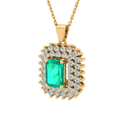 Gabriano Emilia 4 tırnaklı emerald kesim zümrüt kolye;  yuvarlak pırlanta ve sarı altın kolye görseli