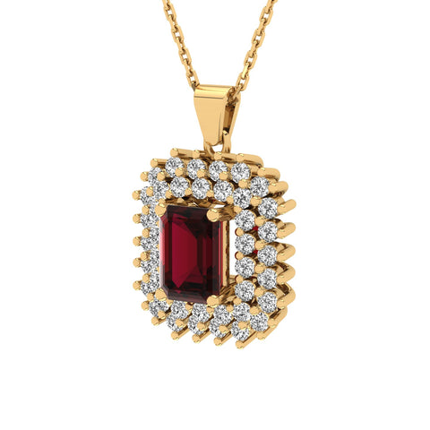 Gabriano Emilia 4 tırnaklı emerald kesim yakut kolye;  yuvarlak pırlanta ve sarı altın kolye görseli