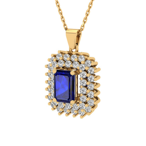 Gabriano Emilia 4 tırnaklı emerald kesim safir kolye;  yuvarlak pırlanta ve sarı altın kolye görseli