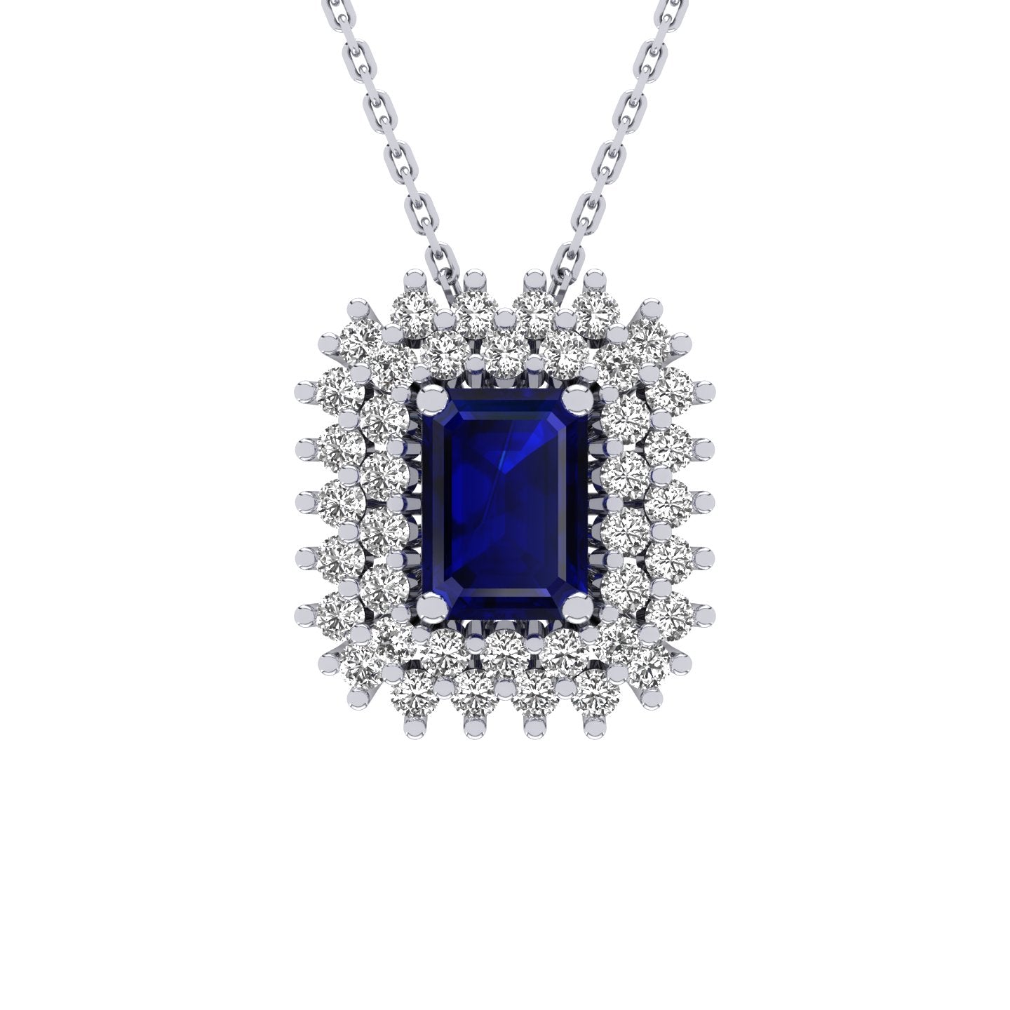 Gabriano Emilia 4 tırnaklı emerald kesim safir kolye;  yuvarlak pırlanta ve beyaz altın kolye görseli
