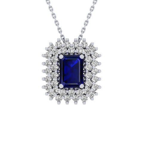 Gabriano Emilia 4 tırnaklı emerald kesim safir kolye;  yuvarlak pırlanta ve beyaz altın kolye görseli