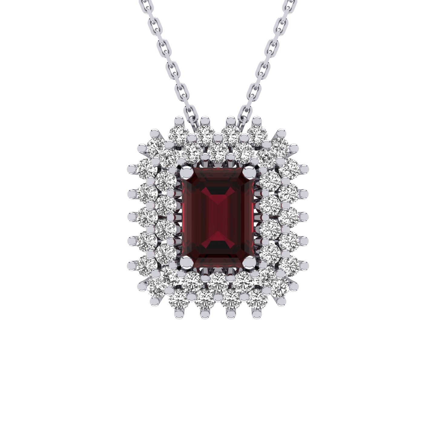 Gabriano Emilia 4 tırnaklı emerald kesim yakut kolye;  yuvarlak pırlanta ve beyaz altın kolye görseli