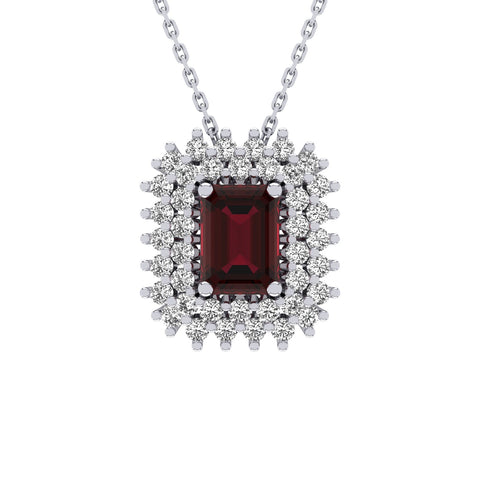 Gabriano Emilia 4 tırnaklı emerald kesim yakut kolye;  yuvarlak pırlanta ve beyaz altın kolye görseli