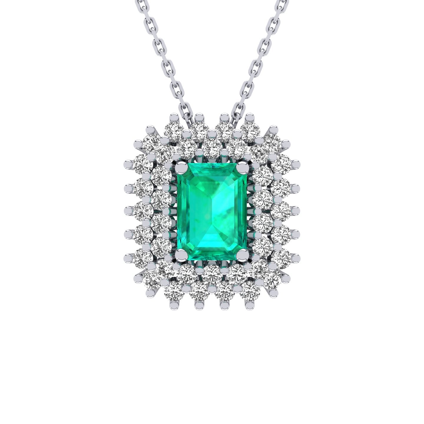 Gabriano Emilia 4 tırnaklı emerald kesim zümrüt kolye;  yuvarlak pırlanta ve beyaz altın kolye görseli