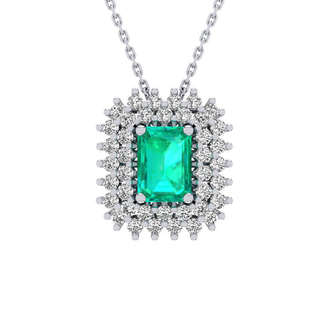 Gabriano Emilia 4 tırnaklı emerald kesim zümrüt kolye;  yuvarlak pırlanta ve beyaz altın kolye görseli