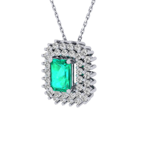 Gabriano Emilia 4 tırnaklı emerald kesim zümrüt kolye;  yuvarlak pırlanta ve beyaz altın kolye görseli