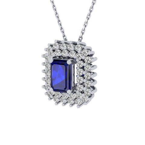 Gabriano Emilia 4 tırnaklı emerald kesim safir kolye;  yuvarlak pırlanta ve beyaz altın kolye görseli