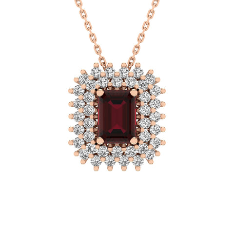 Gabriano Emilia 4 tırnaklı emerald kesim yakut kolye;  yuvarlak pırlanta ve rose altın kolye görseli
