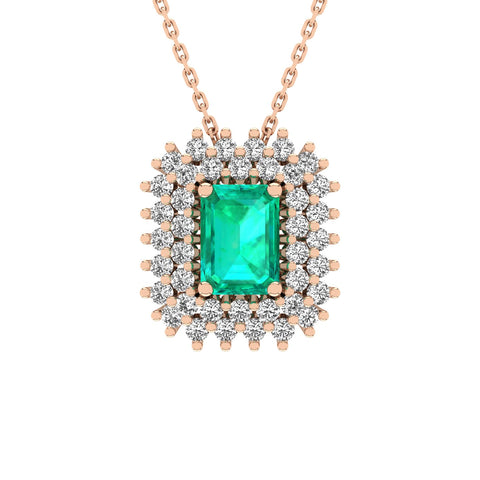 Gabriano Emilia 4 tırnaklı emerald kesim zümrüt kolye;  yuvarlak pırlanta ve rose altın kolye görseli