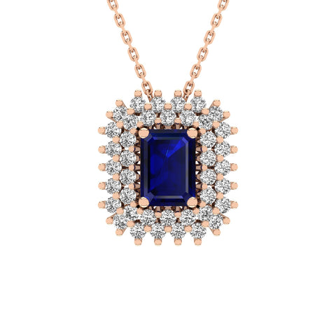Gabriano Emilia 4 tırnaklı emerald kesim safir kolye;  yuvarlak pırlanta ve rose altın kolye görseli