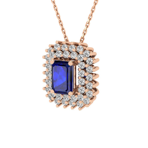 Gabriano Emilia 4 tırnaklı emerald kesim safir kolye;  yuvarlak pırlanta ve rose altın kolye görseli