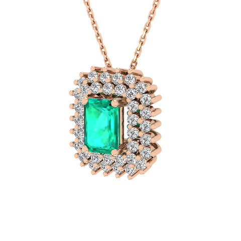 Gabriano Emilia 4 tırnaklı emerald kesim zümrüt kolye;  yuvarlak pırlanta ve rose altın kolye görseli