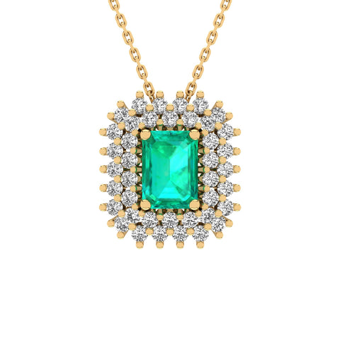 Gabriano Emilia 4 tırnaklı emerald kesim zümrüt kolye;  yuvarlak pırlanta ve sarı altın kolye görseli