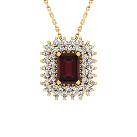 Gabriano Emilia 4 tırnaklı emerald kesim yakut kolye;  yuvarlak pırlanta ve sarı altın kolye görseli