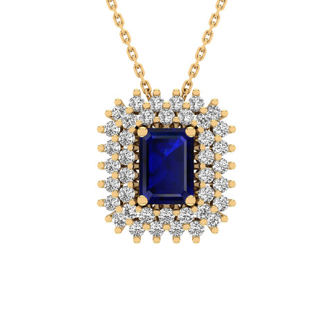 Gabriano Emilia 4 tırnaklı emerald kesim safir kolye;  yuvarlak pırlanta ve sarı altın kolye görseli