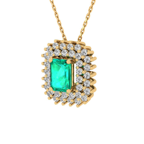 Gabriano Emilia 4 tırnaklı emerald kesim zümrüt kolye;  yuvarlak pırlanta ve sarı altın kolye görseli