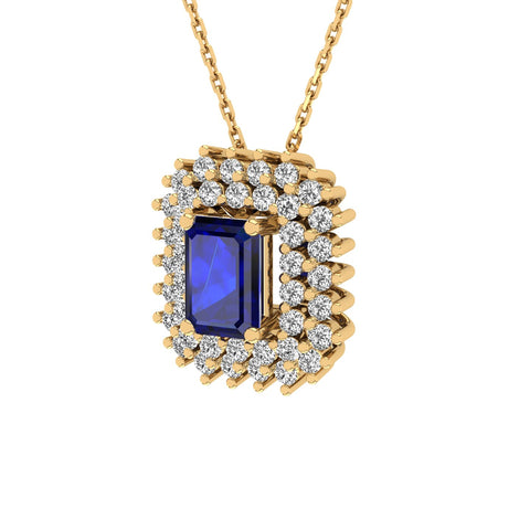 Gabriano Emilia 4 tırnaklı emerald kesim safir kolye;  yuvarlak pırlanta ve sarı altın kolye görseli