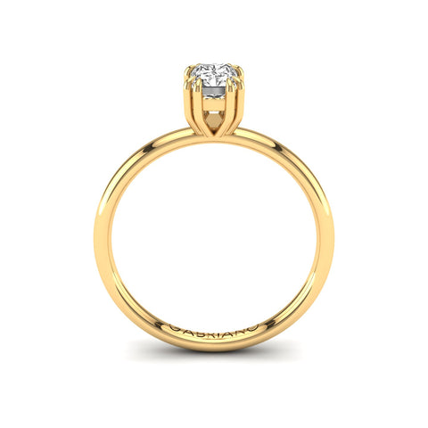 Gabriano Kaleidos 8 tırnaklı tektaş yüzük; GIA-HRD sertifikalı radiant pırlanta ve sarı altın montürün yandan görünüşü