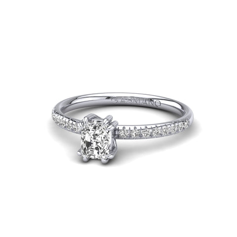 Gabriano Arborea 8 pençe tırnaklı tektaş yüzük; GIA-HRD sertifikalı radiant pırlanta ve beyaz altın montürün üstten görünüşü