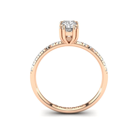 Gabriano Arborea 8 pençe tırnaklı tektaş yüzük; GIA-HRD sertifikalı radiant pırlanta ve rose altın montürün yandan görünüşü