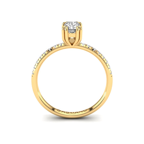 Gabriano Arborea 8 pençe tırnaklı tektaş yüzük; GIA-HRD sertifikalı radiant pırlanta ve sarı altın montürün yandan görünüşü