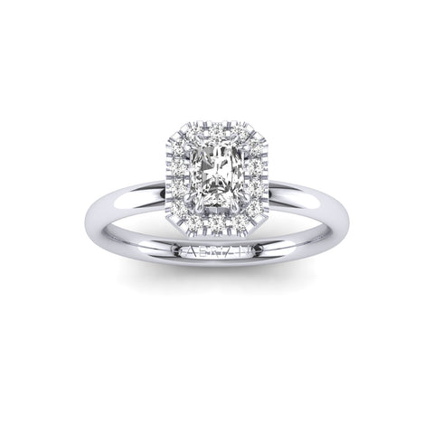 Gabriano Valente 8 Pençe tırnaklı tektaş yüzük; GIA-HRD sertifikalı radiant pırlanta ve beyaz altın montürün üstten görünüşü